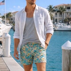 American Eagle Tropical Floral Pull On Shorts Men M 32 34 Resort Beach Preppy